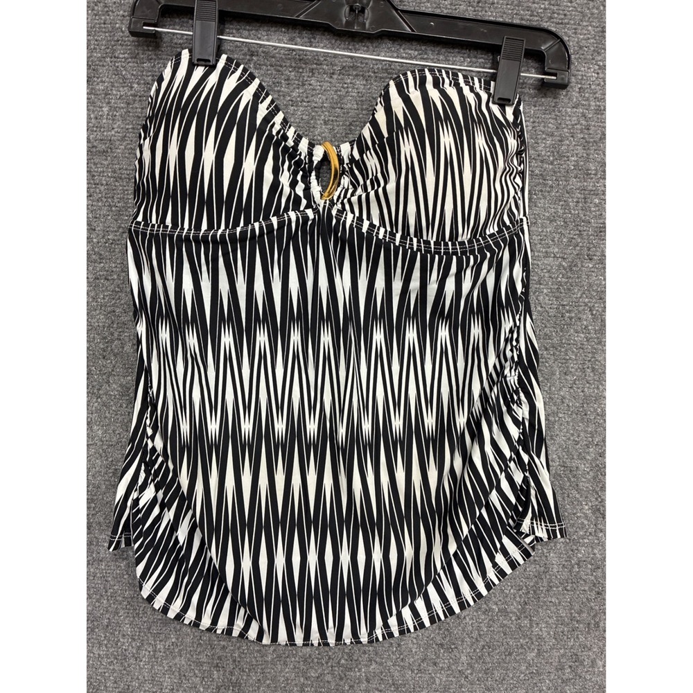 Spanx Womens Black White Geometric Tankini Swim Top Gold Ring Detail Size 10
